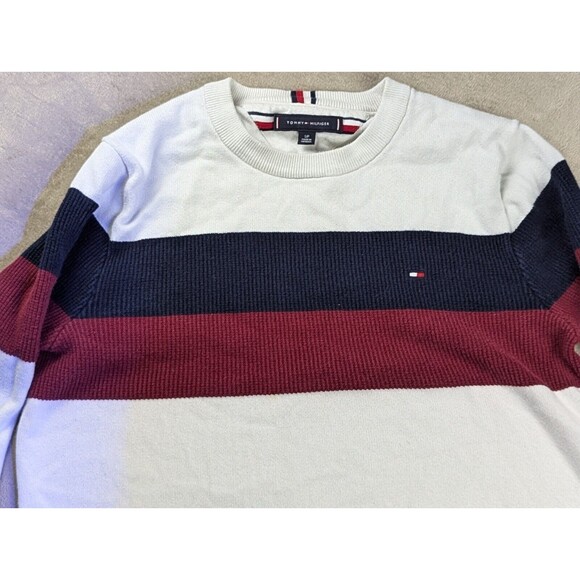 Tommy Hilfiger Sweater Women SZ S White Red Blue Striped Pullover Logo Crew Neck - Picture 2 of 10